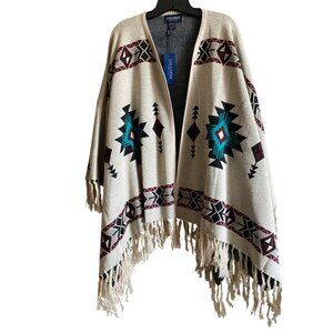 Lucchese Lightweight Alpaca Cape Peruvian Poncho One Size Beige Multi Coastal